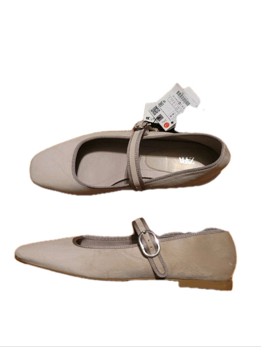 Zara Mary Jane Shoes Tan Velvet Square Toe Women's Size 7.5 NWT Quiet Luxury New - Picture 3 of 6